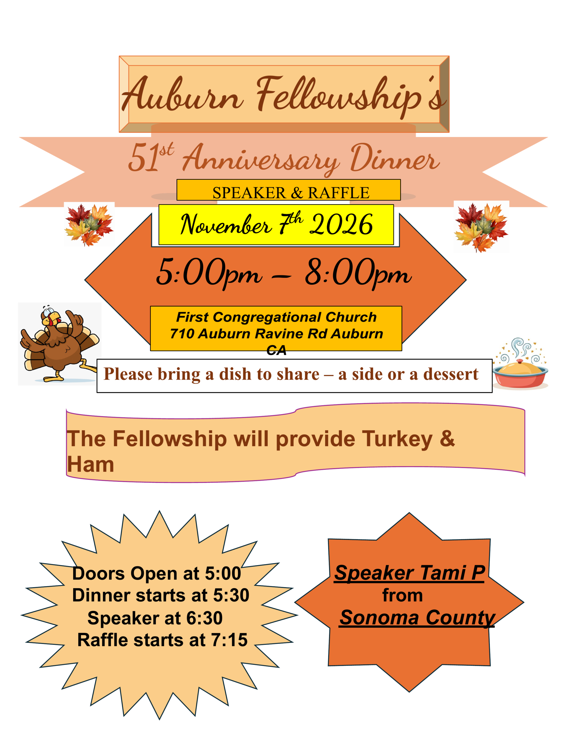 Auburn Fellowship 51st Anniversary Dinner - Nov 7th, 5-8pm